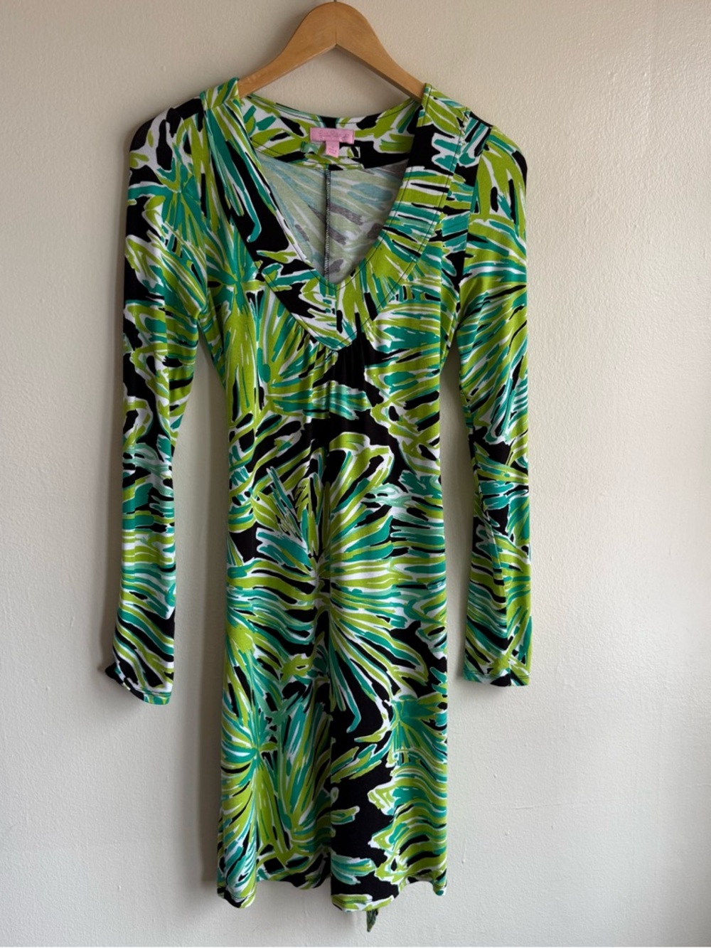 Lilly Pulitzer Green & Black Abstract Print Long Sleeve Dress